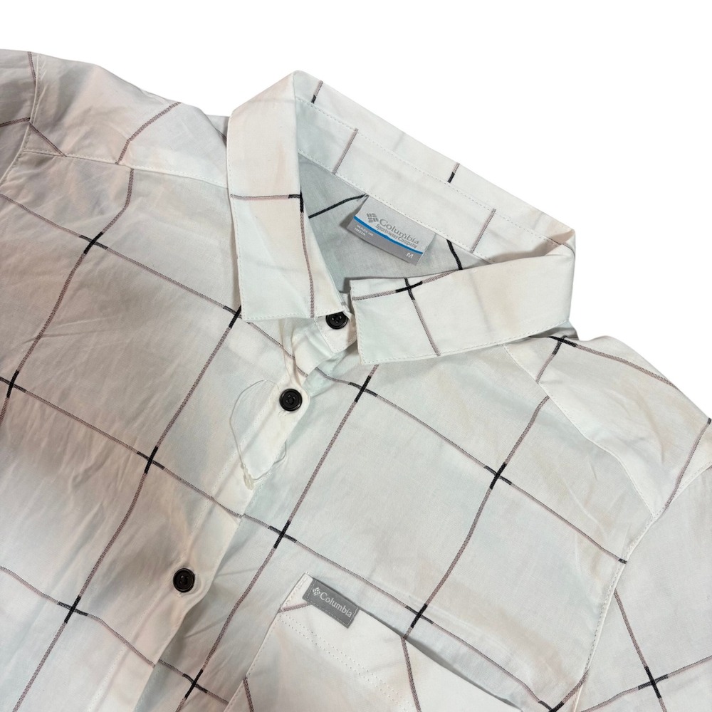 Columbia Womens White Windowpane Plaid Short Sleeve Button Down Shirt AL2542 M